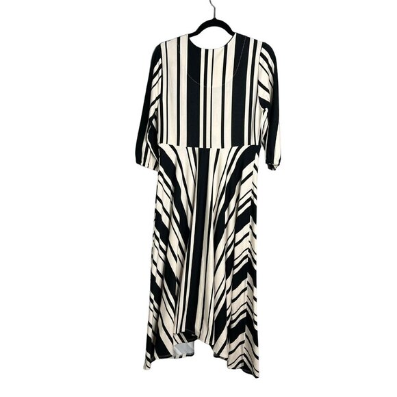 NWOT Soft Surroundings V-Neck Stripe Midi Dress Asymmetrical Hem Puff Sleeve PM - Picture 10 of 10